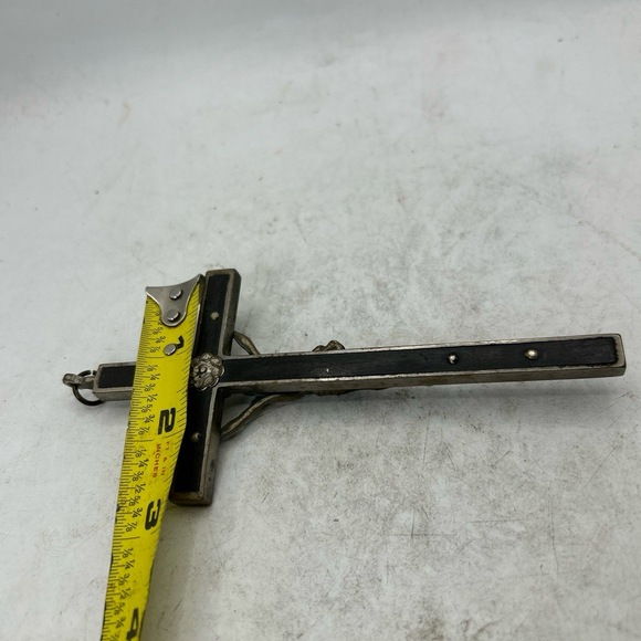 Crucifix 6 1/2 Inch Black Silver-Tone Religious Collectible‎ Corpus Vintage